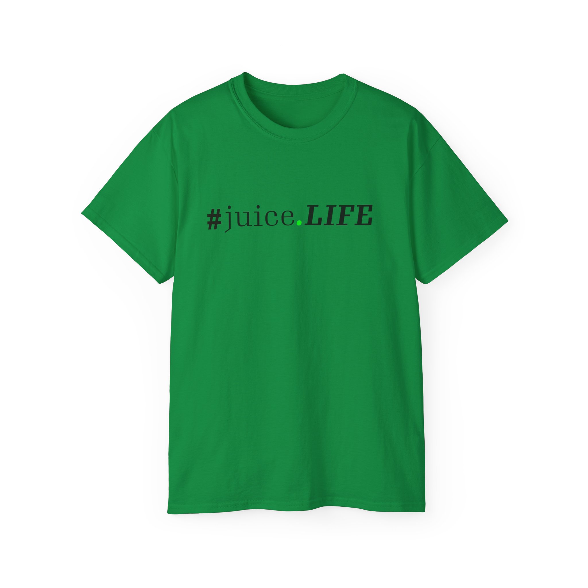 Green t-shirt with 'a better LIFE' text printed in black.