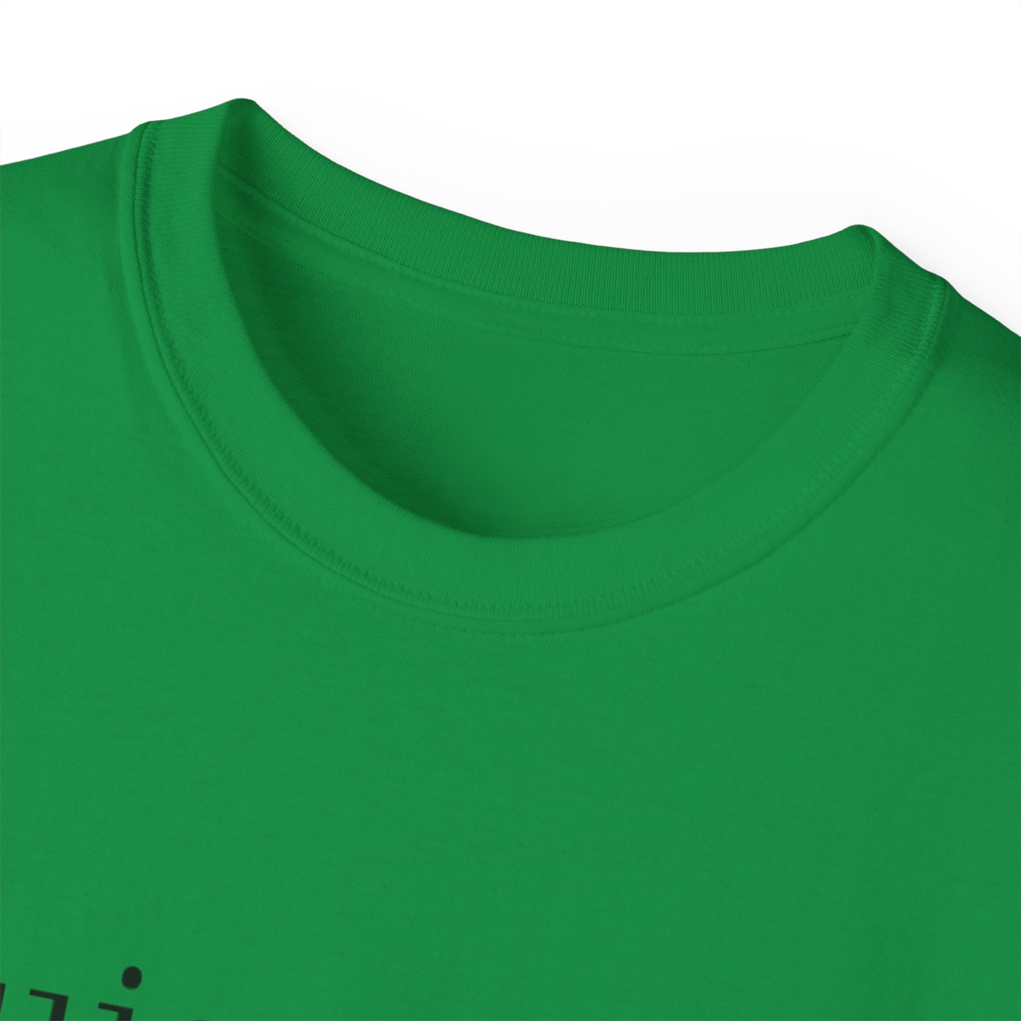 Close-up of a green t-shirt collar and neckline.