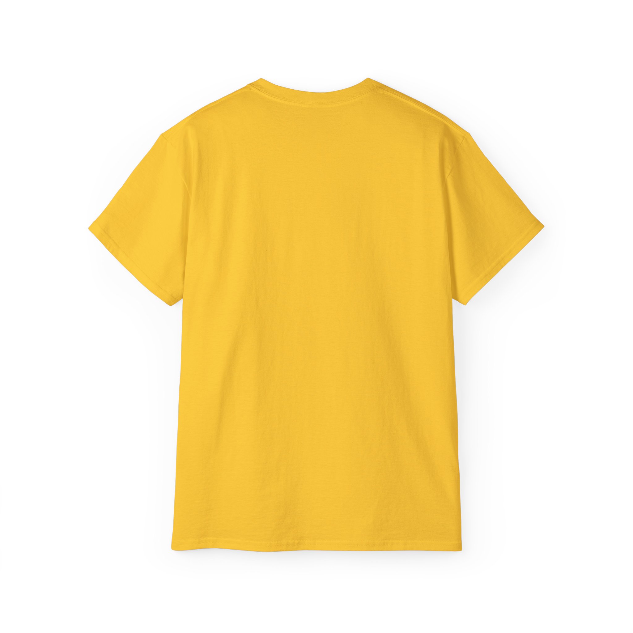 A plain yellow short-sleeve T-shirt shown from the back.